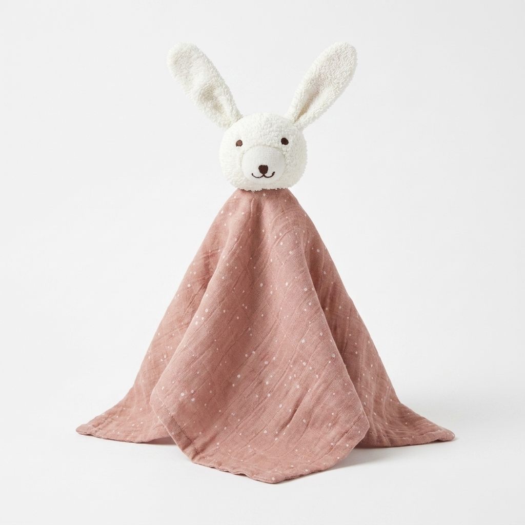 Meadow muslin bunny comforter in dusty rose — Excellent Gifting baby range