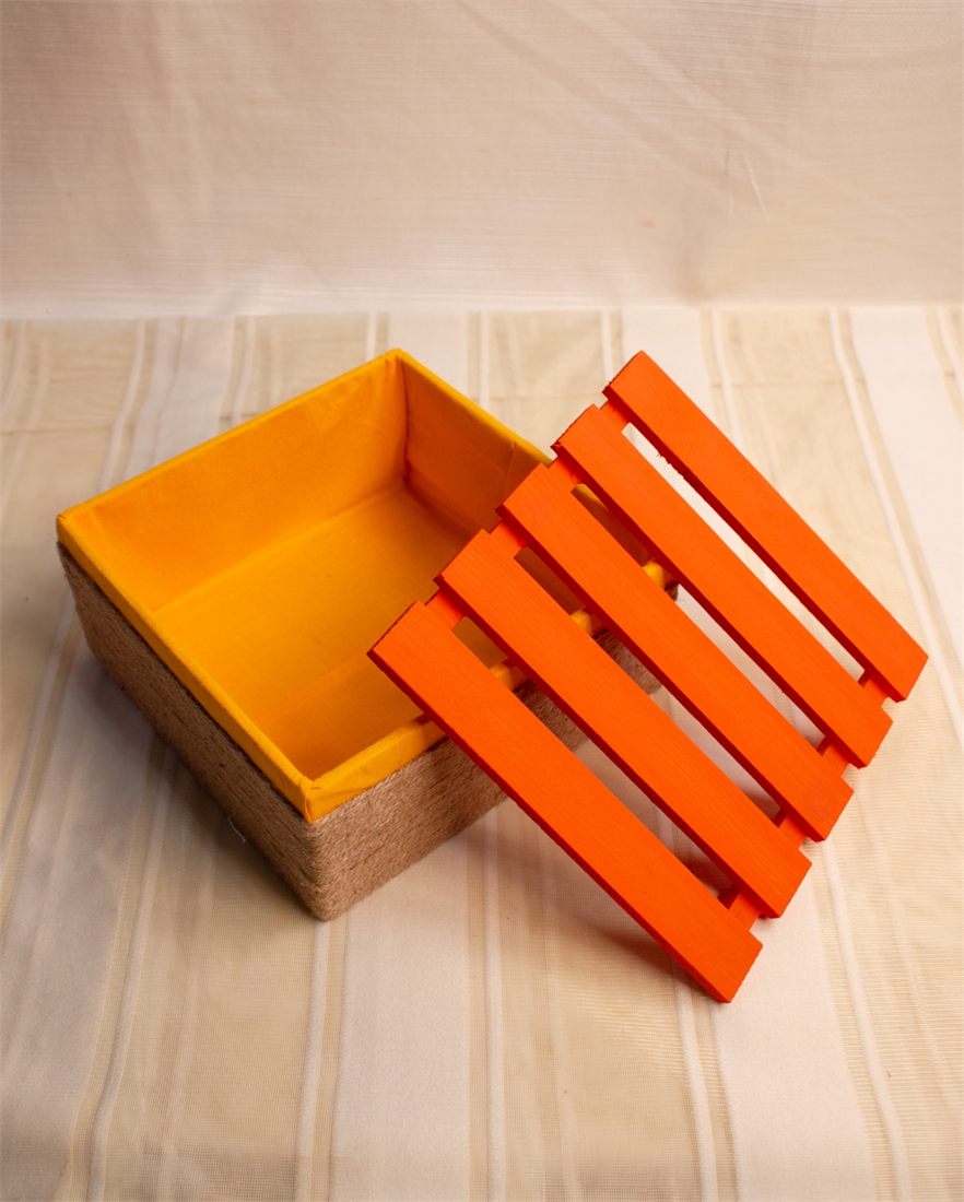 Orange slatted-lid crate basket