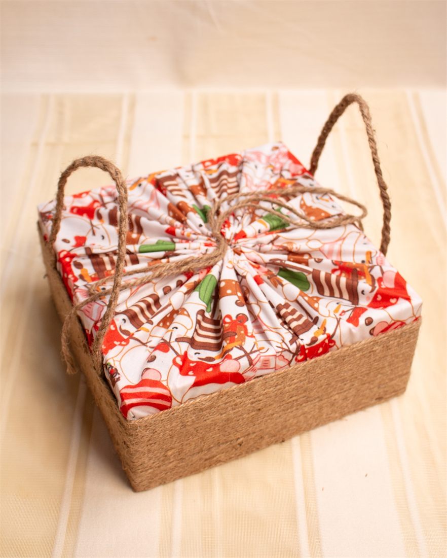 Jute gift box with festive wrap and twine