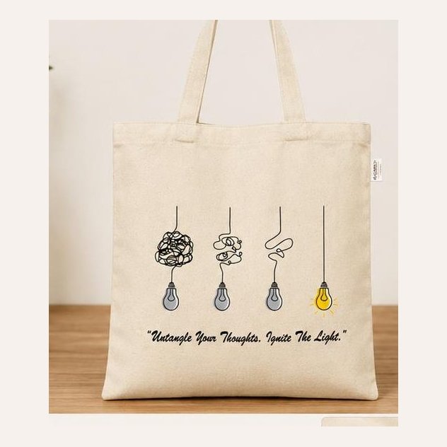 Natural canvas tote with lightbulb print
