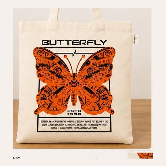Natural canvas tote with orange butterfly print