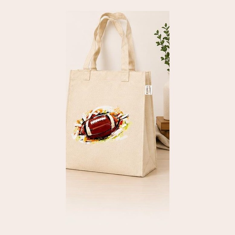 Natural canvas tote with painted football print